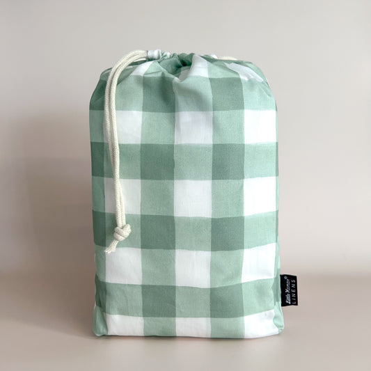 European / Large Cot Waterproof Sheet - Green Gingham