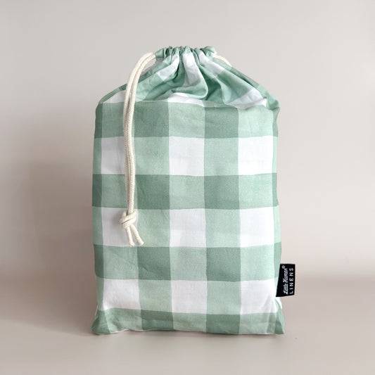 Mini Cot Waterproof Sheet - Green Gingham