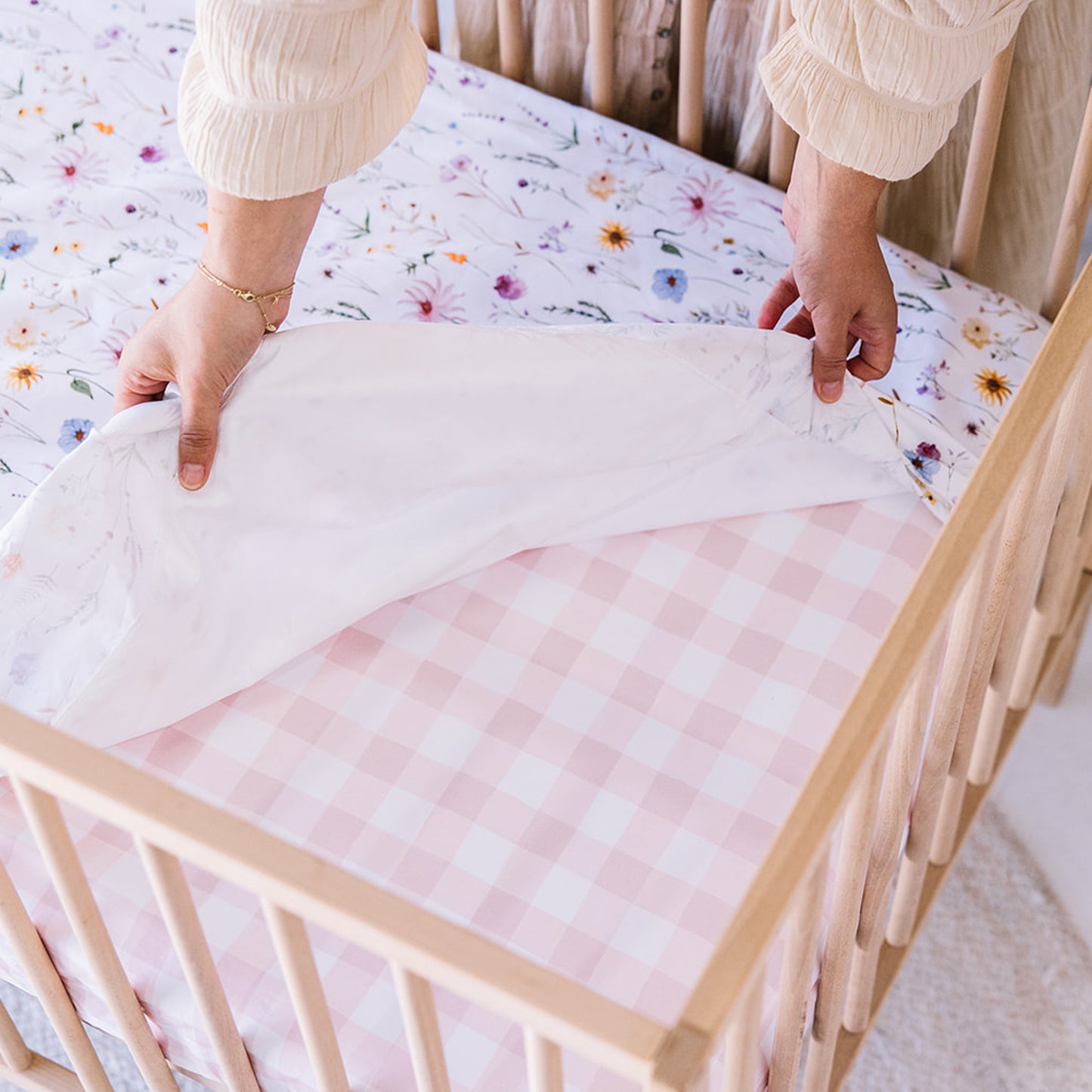 Cot Waterproof Sheet - Pink Gingham