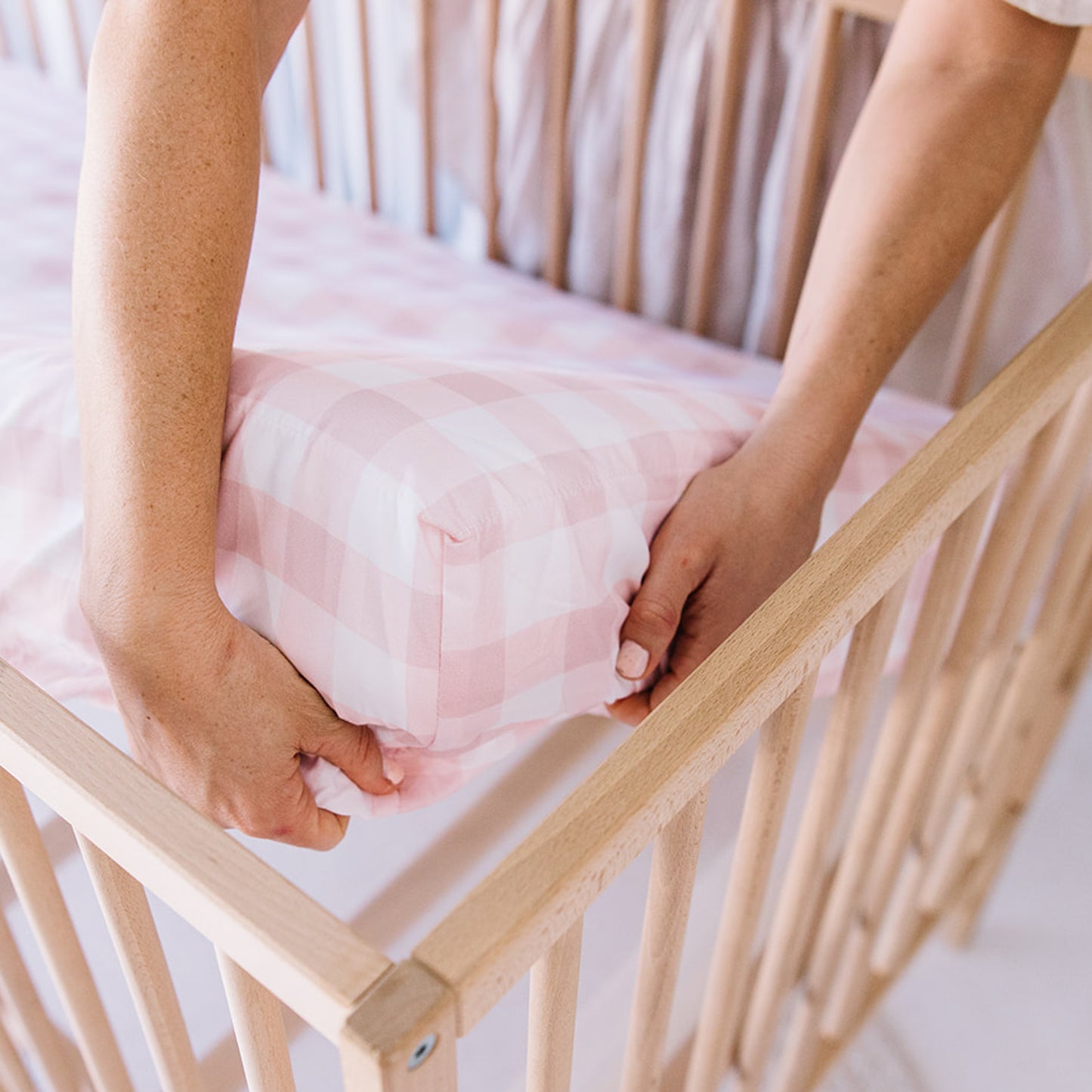 Cot Waterproof Sheet - Pink Gingham